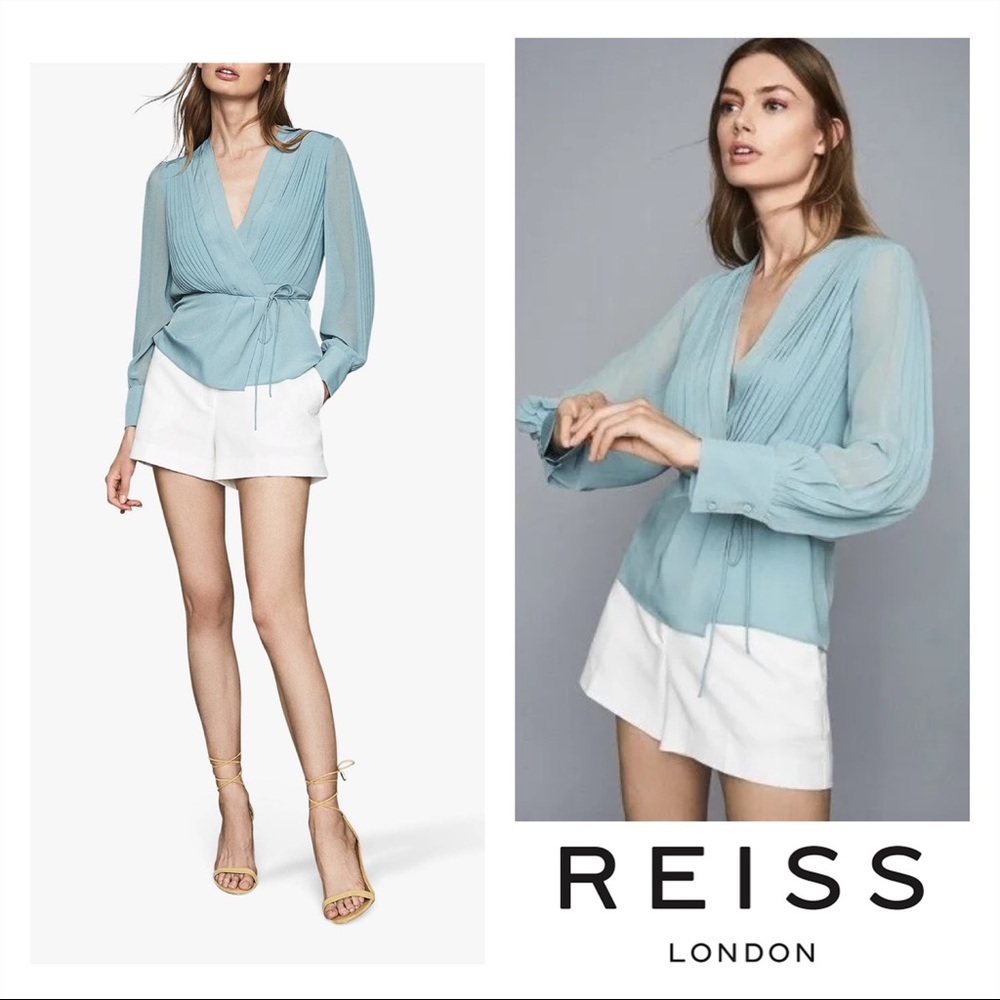 Reiss Pale Blue Pleated Wrap Blouse